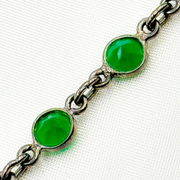 Green Onyx Round Shape Bezel Oxidized Wire Chain